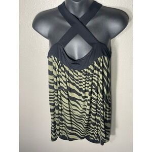 Michael Kors  Zebra Army Green & Black Petite Large High Low Flutter Tank NWT D1